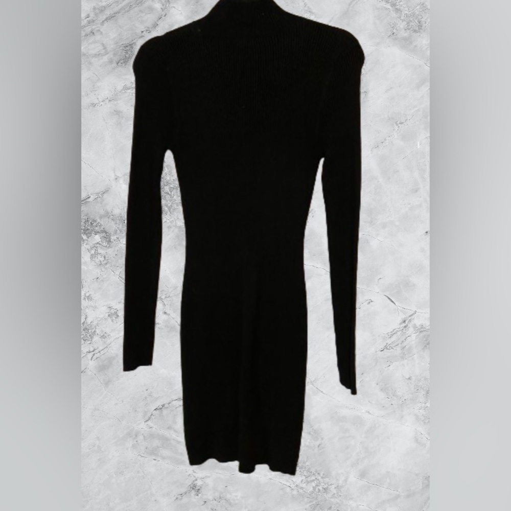 Black long sleeve stretch all around dress with high colar
